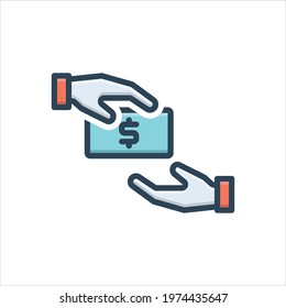 Held getting money. Colorful vector illustration icon.