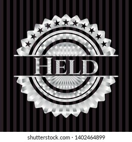 Held silvery emblem. Vector Illustration. Mosaic.