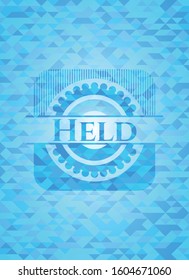 Held sky blue emblem. Mosaic background