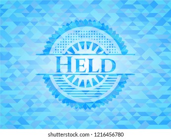 Held sky blue emblem with triangle mosaic background