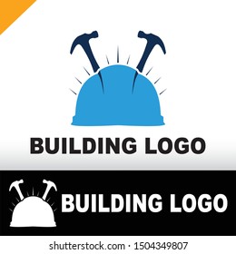 Helem and Hammerhead, creative concept of building logo design, home logo design. Logo on white and black background with flat design style