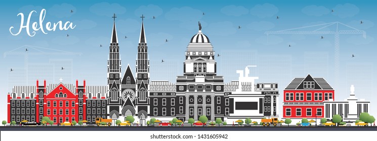 Helena Montana City Skyline mit Color Buildings und Blue Sky. Vektorgrafik. Business Travel and Tourism Konzept mit historischer Architektur. Helena USA City mit Landmarks.