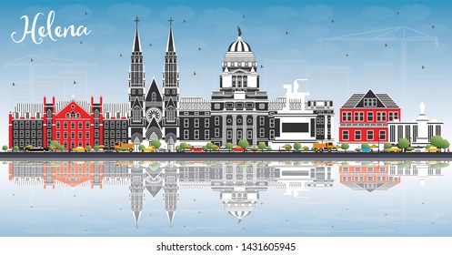 Helena Montana City Skyline with Color Buildings, Blue Sky and Reflections. Vector Illustration. Business Travel and Tourism Concept with Historic Architecture. Helena Cityscape with Landmarks.