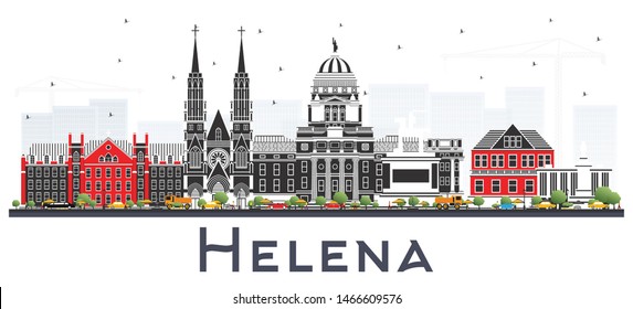 Helena Montana City Skyline with Color Buildings Isolated on White. Vector Illustration. Business Travel and Tourism Concept with Historic Architecture. Helena USA Cityscape with Landmarks.