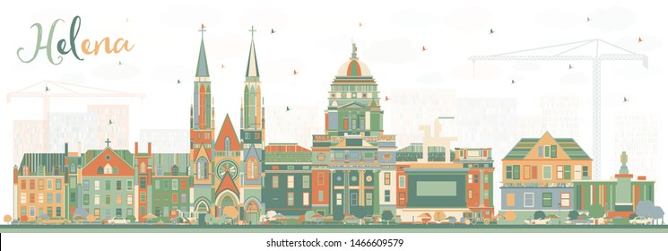 Helena Montana City Skyline with Color Buildings. Vector Illustration. Business Travel and Tourism Concept with Historic Architecture. Helena USA Cityscape with Landmarks.