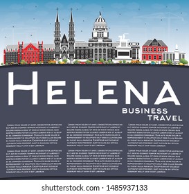 Helena Montana City Skyline with Color Buildings, Blue Sky and Copy Space. Vector Illustration. Business Travel and Tourism Concept with Historic Architecture. Helena USA Cityscape with Landmarks. 