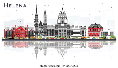 Helena Montana City Skyline with Color Buildings and reflections Isolated on White. Vector Illustration. Business Travel and Tourism Concept with Historic Architecture. Cityscape with Landmarks.