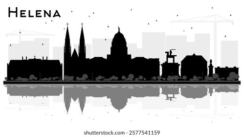 Helena Montana City Skyline Silhouette with Black Buildings and reflections Isolated on White. Vector Illustration. Tourism Concept with Historic Architecture. Helena USA Cityscape with Landmarks.