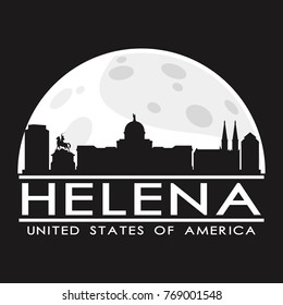 Helena Montana Full Moon Night Skyline Silhouette Design City Vector Art.