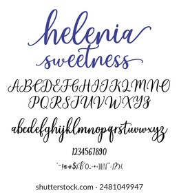 Helenia Sweetness ist eine moderne Schriftart für Kalligraphie. Jeder einzelne Buchstabe wurde sorgfältig zusammengestellt, um Ihren Text schön aussehen zu lassen. Mit einem modernen Skriptstil.