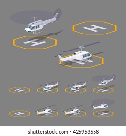 Heli pad. 3D lowpoly isometric vector illustration. The set of objects isolated against the grey background and shown from different sides