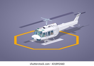 Heli pad against the purple background. 3D lowpoly isometric vector illustration