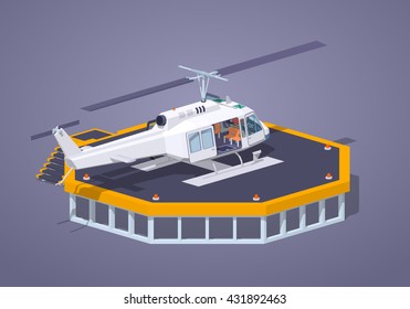 Heli pad against the purple background. 3D lowpoly isometric vector illustration