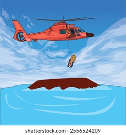 heli rescue on  thesea boat