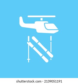  Heli skiing glyph icon.Helicopter pulls skiers after an avalanche. Winter vacation concept.Filled flat sign. Isolated silhouette vector illustration