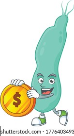 Helicobacter pylory rich cartoon character have big gold coin. Vector illustration
