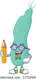 Helicobacter pylory student cartoon character studying with pencil. Vector illustration