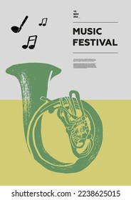 Helicon. Musikfestivals-Poster. Wind Musikinstrumente. Wettbewerb. Eine Reihe von Vektorgrafiken. Minimalistisches Design. Banner, Flyer, Deckel, Druck.