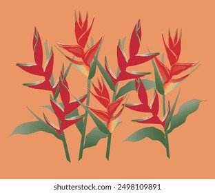 Heliconia flower, tropical flower meaning youth, pride and great returns, heliconia background, wallpaper, tile, book cover, paperback design, in Thai local called "Kampoo" flower.