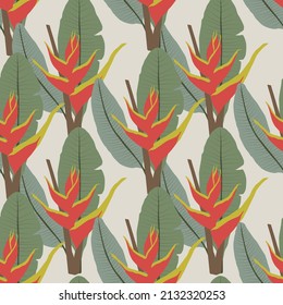 Heliconia flower vector seamless pattern design. Trendy for prints, fabric, invitation cards, wedding decoration, wallpapers, wall murals, home decor, background, textile print and interior decor.