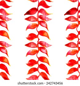 heliconia flower watercolor pattern. Vector. Tropical pattern. Red flower.