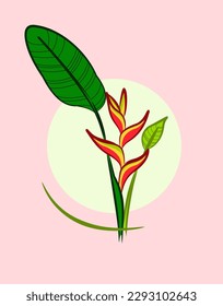 Heliconia. Lobster Claw. False Bird of Paradise. Vector illustration. Flower. Bright colours. Spring mood.