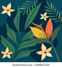 heliconias and beige flowers pattern