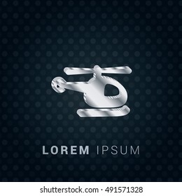 Helicopter 3D silver/platinum metallic chromium precious Icon / Logo Design