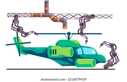 Helicóptero de montaje de avión helicóptero brazo mecánico brazo robótica línea de producción proceso de automatización