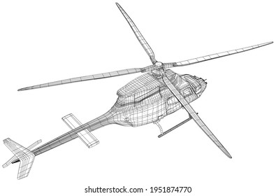 Helicopter air machine. Wire-frame EPS10 format. Vector created of 3d, Wire-frame.