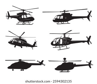 
Helicopter Aircraft Airplane Plane Black and White Silhouette Against Isolated White Background Transparent PNG