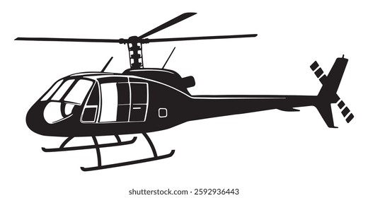 Helicopter Aircraft Silhouette Against Isolated White Background Transparent PNG