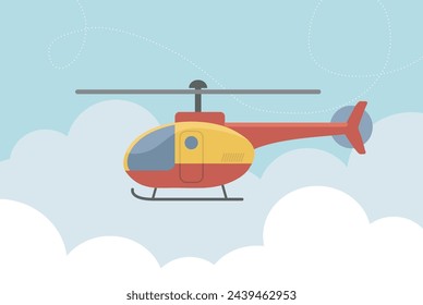 Helicopter aircraft vehicle flying in the sky. Simple flat vector illustration
