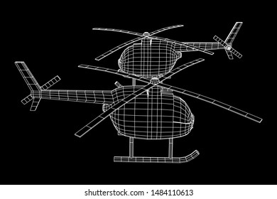 Helicopter aircraft vehicle. Wireframe low poly mesh vector illustration.