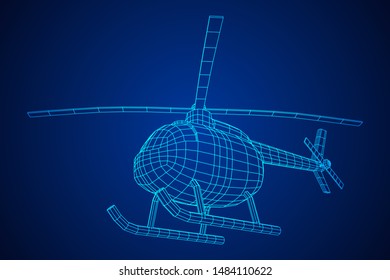 Helicopter aircraft vehicle. Wireframe low poly mesh vector illustration.