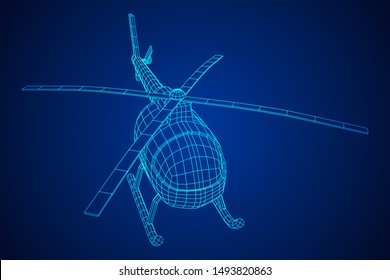 Helicopter aircraft vehicle. Wireframe low poly mesh vector illustration.