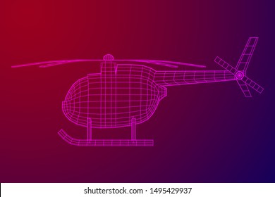 Helicopter aircraft vehicle. Wireframe low poly mesh vector illustration.