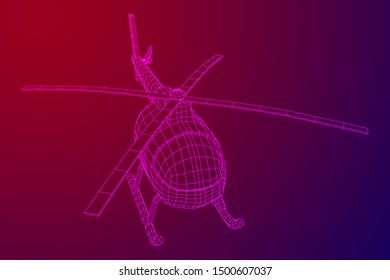 Helicopter aircraft vehicle. Wireframe low poly mesh vector illustration.