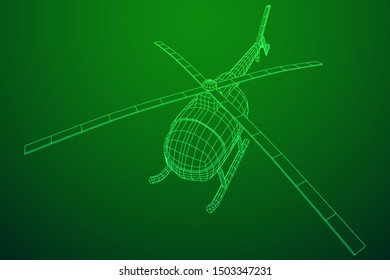 Helicopter aircraft vehicle. Wireframe low poly mesh vector illustration.