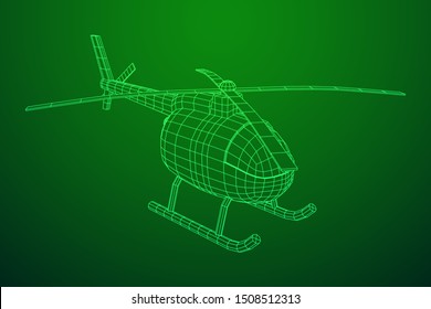 Helicopter aircraft vehicle. Wireframe low poly mesh vector illustration.