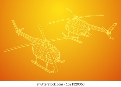 Helicopter aircraft vehicle. Wireframe low poly mesh vector illustration.