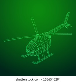 Helicopter aircraft vehicle. Wireframe low poly mesh vector illustration.