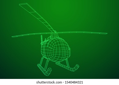 Helicopter aircraft vehicle. Wireframe low poly mesh vector illustration.