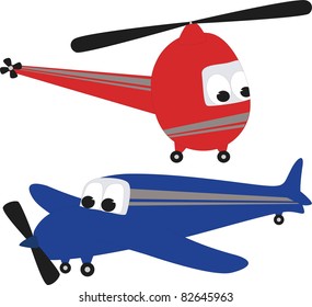 Helicopter and airplane