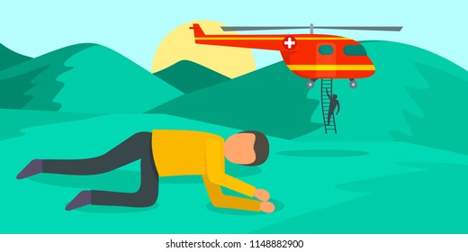 Helicopter ambulance in mountain background. Flat illustration of helicopter ambulance in mountain vector background for web design