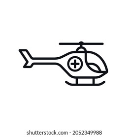 Helicopter ambulance outline symbol on white background. Emergency medical air vehicle vector design.