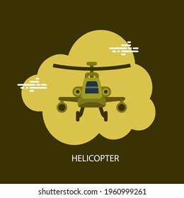 Helicopter of army front view with wings flying flat concept design