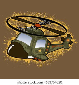 helicopter army with splatter, vector cartoon illustration