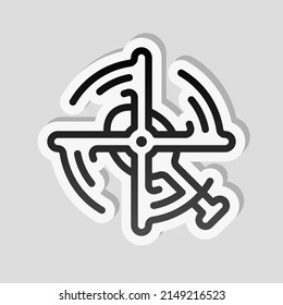 Helicopter, army transport, simple icon. Linear sticker, white border and simple shadow on gray background
