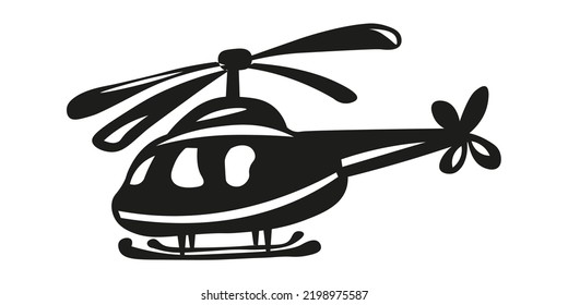 Helicopter, black silhouette drawing. Vector illustration isolated on white  background.